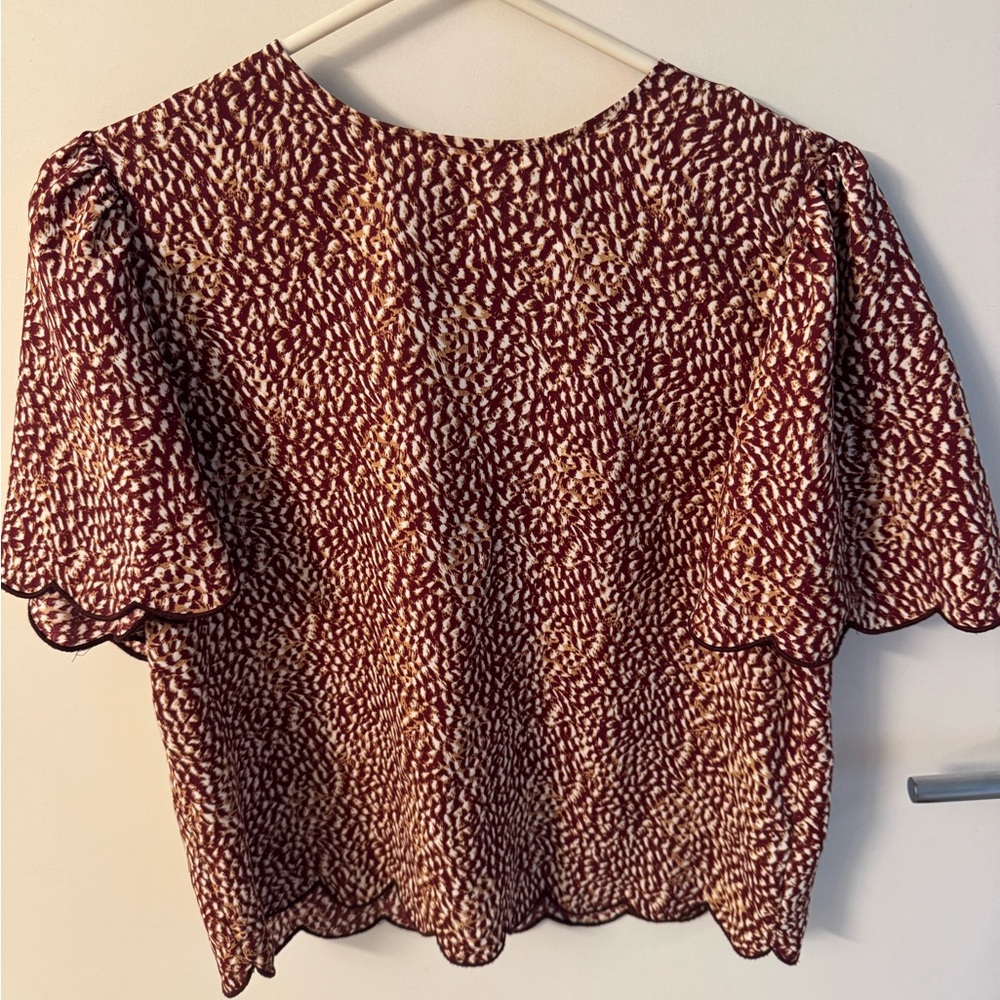 Express Burgundy and Cream Printed Short Sleeve Blouse